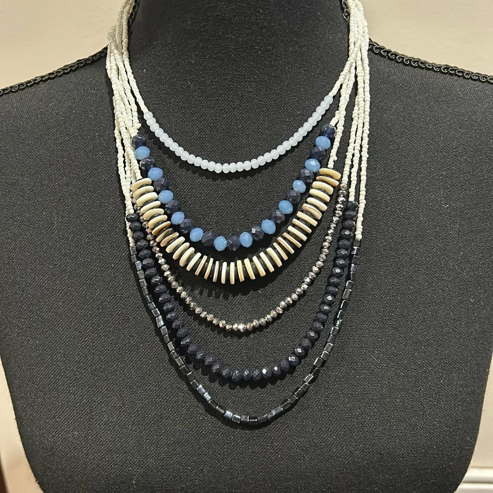 Proceeds go to Charity! Versona blue and white bead necklace